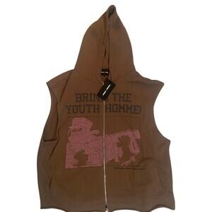 Homme + Femme Sleeveless Hoodie Vest Zip Up Brown Large NWT Bring The Youth